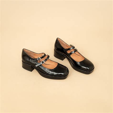 Women Heeled Mary Janes With Straps In Black Leather Jonak Mary Jane