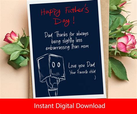 Funny Happy Fathers Day Printable Greeting Card T For Dad Instant