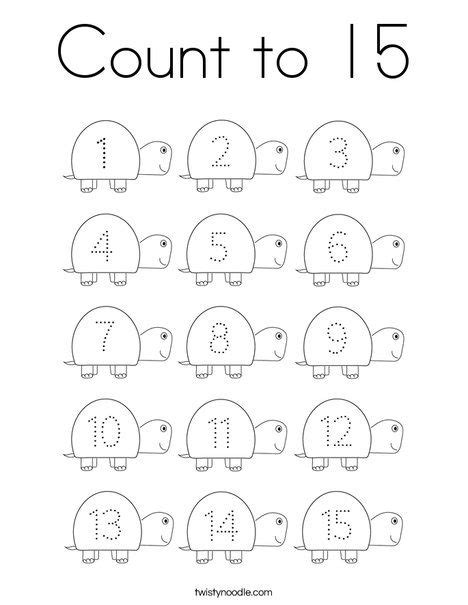 Count To 15 Coloring Page Twisty Noodle Numbers Preschool Counting