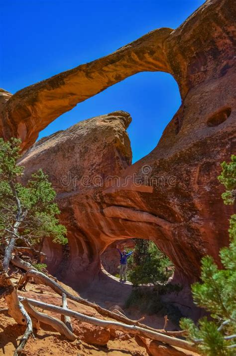 Oblique View Of Double O Arch Arches National Park Utah Moab Us