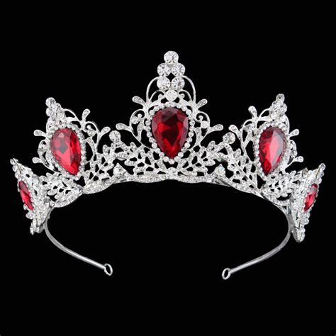 gorgeous red crystal crown bridal tiaras baroque headband wedding accessories diadem hair