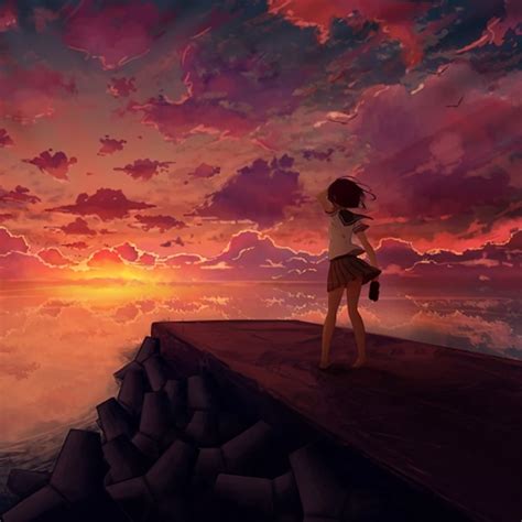 512x512 Resolution Anime Girl Looking At Sky 512x512 Resolution