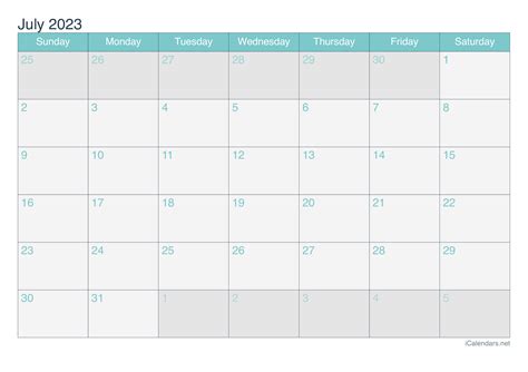 July 2023 Printable Calendar