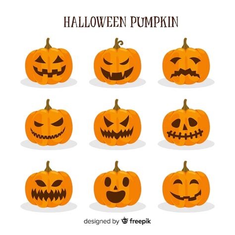Premium Vector Halloween Pumpkins Collection With Different Faces