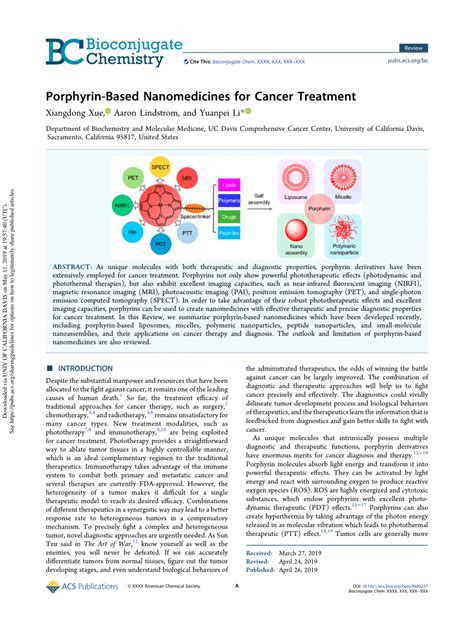 PDF Porphyrin Based Nanomedicines For Cancer Treatment