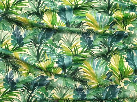 Green Tropical Palm Leaves Fabric Botanical Green Yellow Etsy