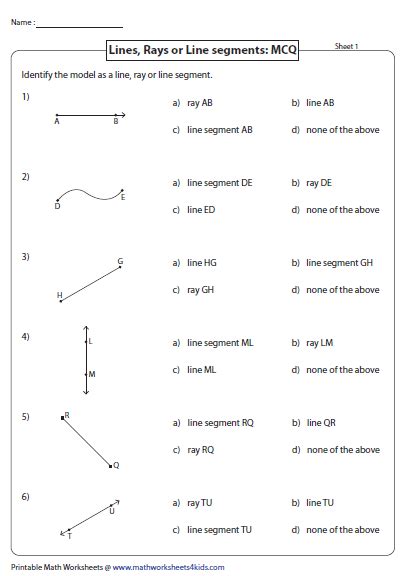 Lines Rays And Line Segments Worksheets