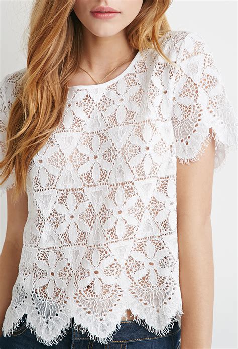 Forever 21 Embroidered Eyelash Lace Top In White Lyst