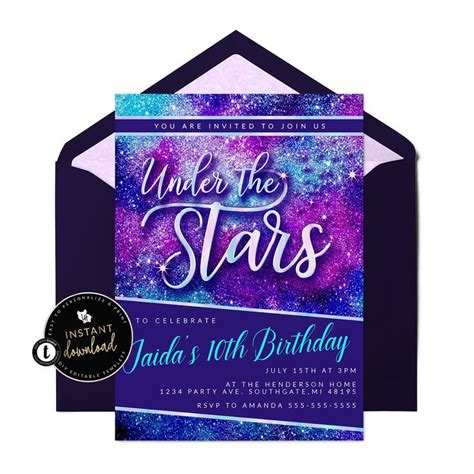 Under The Stars Galaxy Birthday Invitation Space Invitation Birthday