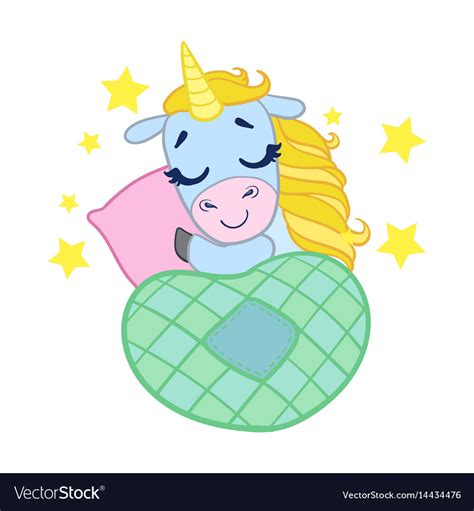 Cartoon Light Blue Lovely Sleeping Unicorn Vector Image