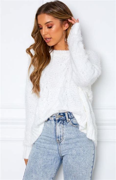 Womens Tops Online Australia White Fox Boutique White Cable Knit