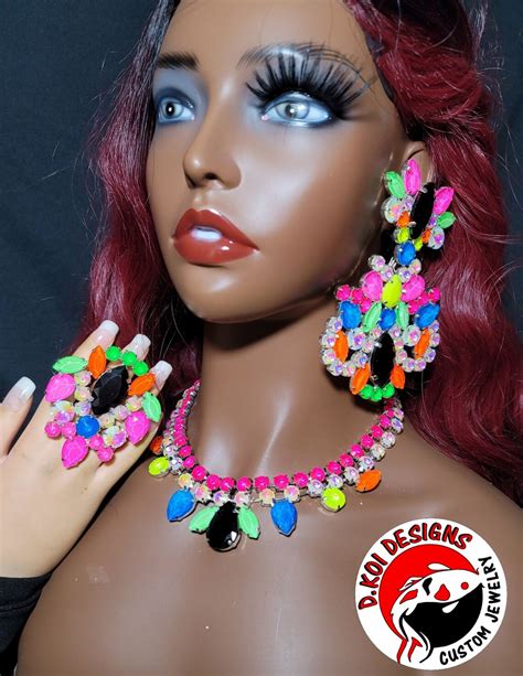 Drag Jewelry Neon Colors Big Gaugy Necklace Set Etsy