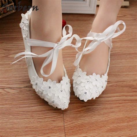 Sorbern White Cute Flowers Flat Wedding Shoes Womans Heels Shoes For