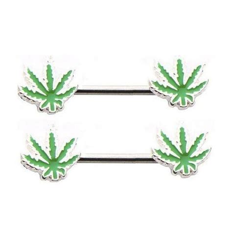 2ชิ้น ล็อตสดสีเขียว maple leaf nipple piercing บาร์เซ็กซี่หัวนมแหวนเครื่องประดับ punk body เจาะ