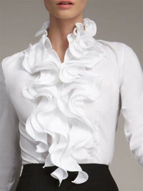 Stylewe Long Sleeve 1 White Women Blouses For Work Polyester Ruffled