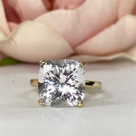 White Sapphire Solitaire Engagement Ring 6284 14k Solid Etsy