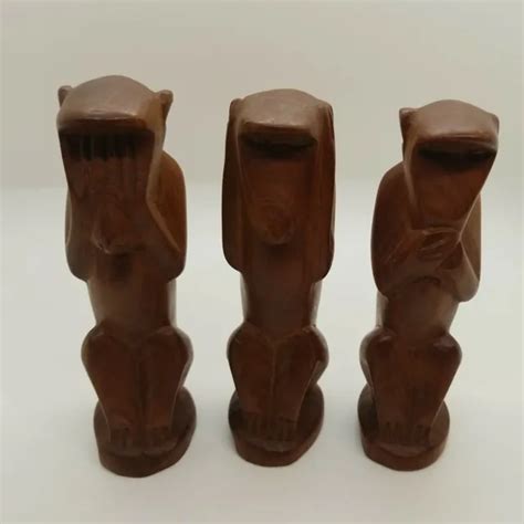 VINTAGE HAND CARVED Wooden Monkeys Made In Kenya See Hear Speak No