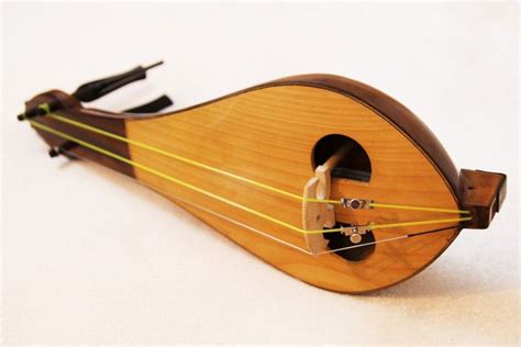 A Wooden Instrument With Two Strings Attached To Its Body And An