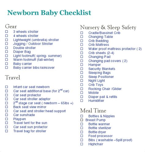 9 Newborn Checklist Samples Sample Templates