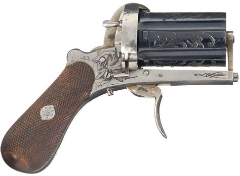 Finely Engraved Unmarked European Pinfire Pepperbox Revolver