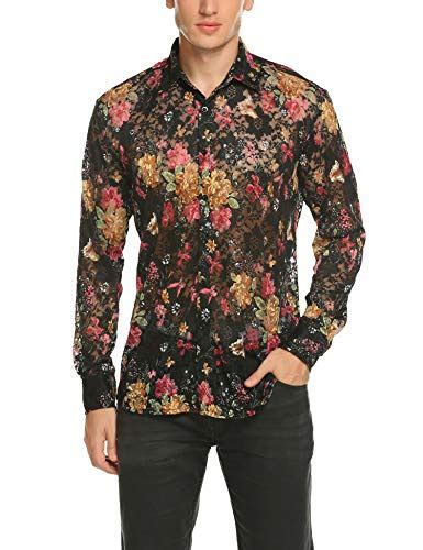 COOFANDY Men S Floral Button Down Shirt Casual Long Sleeve Slim Fit
