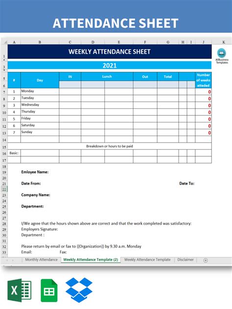 Weekly Attendance Sheet Templates At