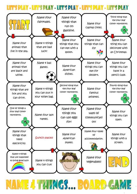 Name Four Things Board Game English Esl Worksheets For Distance