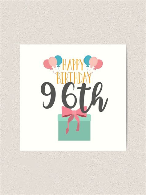 Happy Birthday Card 96th Birthday Greeting Card Art Print For