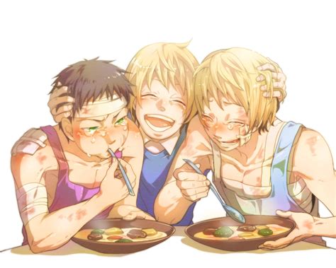 All Male Aston Altland Bandage Black Hair Blonde Hair Blush Crying Food