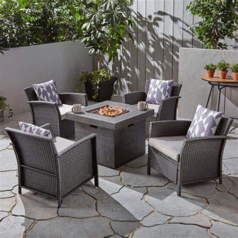 Sarah Outdoor Piece Wicker Club Chair Chat Set With Fire Pit Gray Silver Pcs Kroger