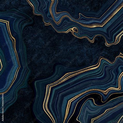 Abstract Luxurious Dark Blue Background Fake Agate With Golden Veins