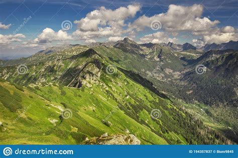 High Mountain Style Landscape With Blue Cloudy Sky Alpine Scenery With