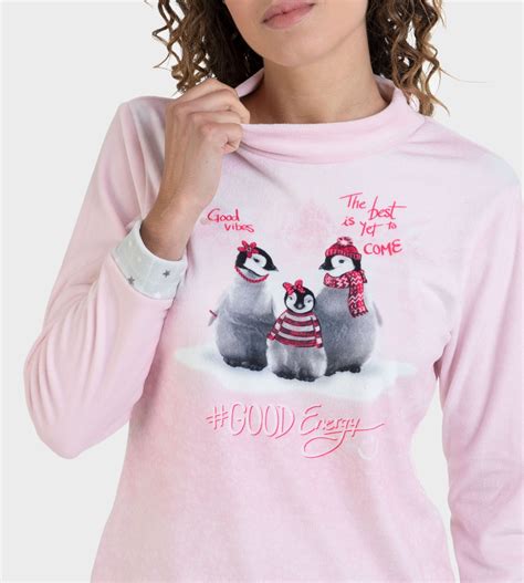 Pyjama Rose En Velours Pingouins Massana Lingerie Sipp