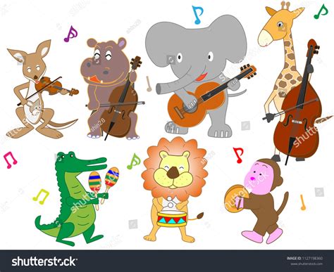Animals Playing Instruments Stock Vector Royalty Free 1127198360