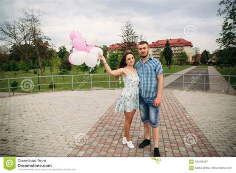 Young Happy Couple In Love Outdoors Handsome Man And