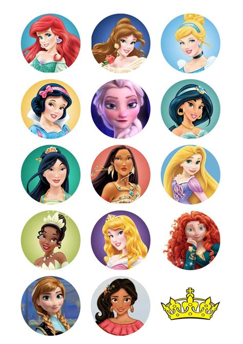 Disney Princesses Cupcake Toppers Favor Tags Stickers Digital Download