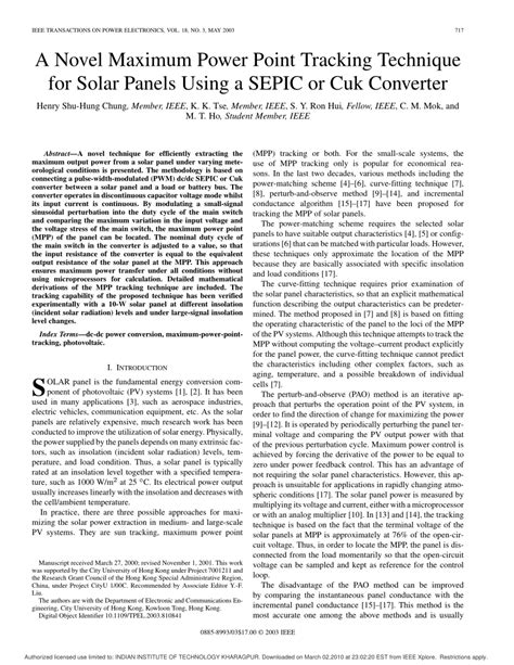 Pdf A Novel Maximum Power Point Tracking Technique For Solar Panels Using A Sepic Or Cuk Converter