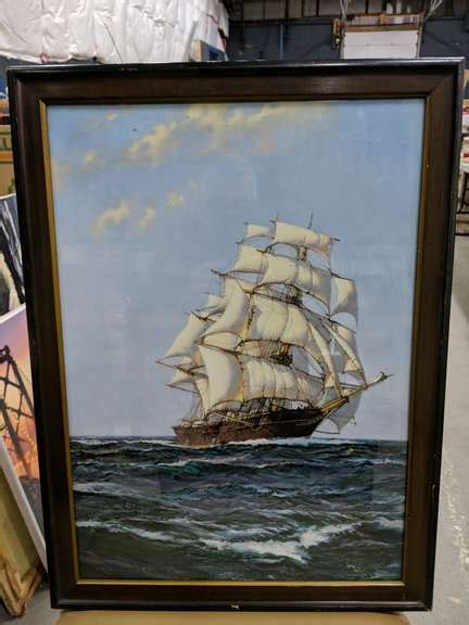 Montague Dawson Framed Print Square Rigged Sailing Ship Golden