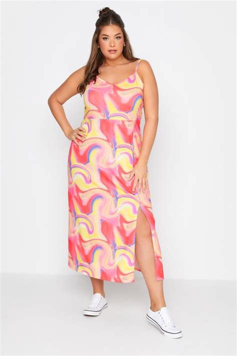 Limited Collection Plus Size Pink Marble Print Side Split Midaxi