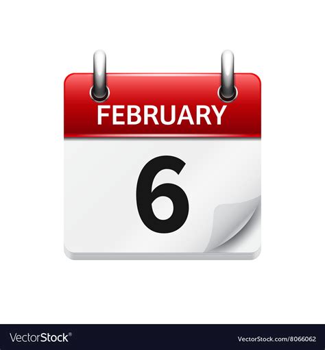 February 6 Flat Daily Calendar Icon Date Vector Image