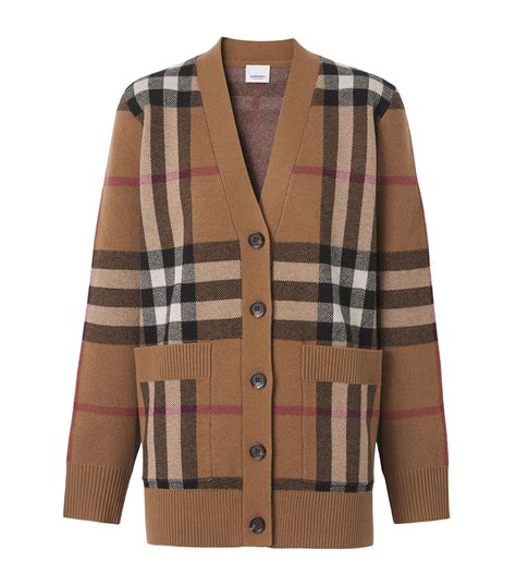Burberry Brown Wool Cashmere Check Jacquard Cardigan Harrods Uk