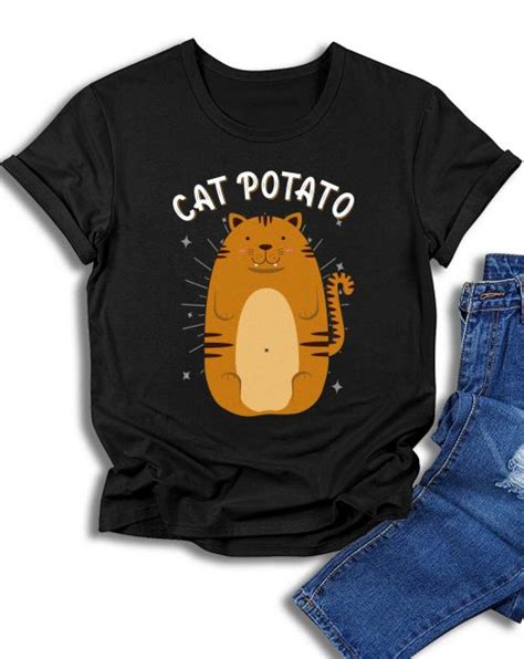 Womens Fashion T Shirts Cat Potato Funny Cute Fat Potato Feline