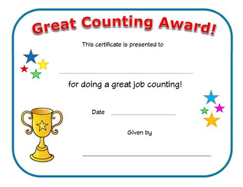 Great Counting Award Certificate Template Download Printable Pdf