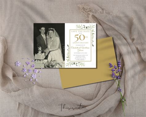 Greenery 50th Wedding Anniversary Save The Date Photo Invitation