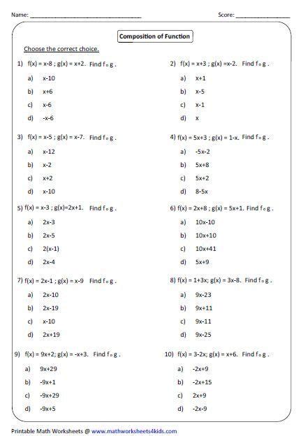 Composite Functions Worksheet With Answers Pdf