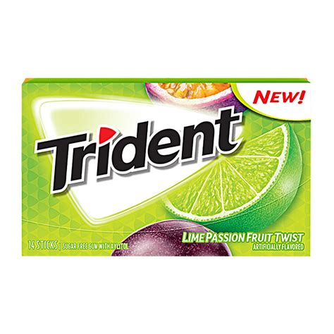Trident Lime Passionfruit Twist Sugar Free Chewing Gum 14 Sticks Pack