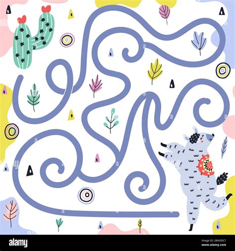 Funny Maze Game For Kids With A Cute Dancing Llama Stock Vector Image