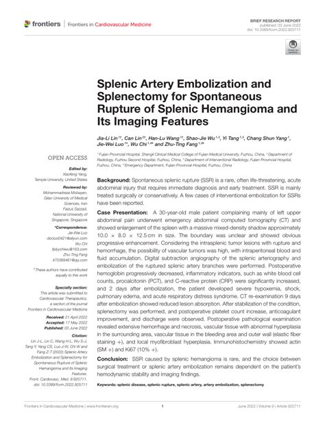 Pdf Splenic Artery Embolization And Splenectomy For Spontaneous