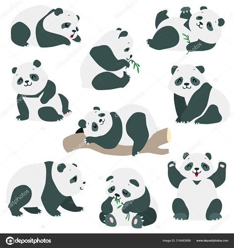 Panda Set Cartoon Illustration Cute Baby Panda Bears Various Poses