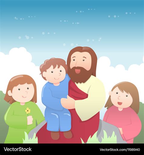 Jesus Christ With Kids Cartoon Royalty Free Vector Image